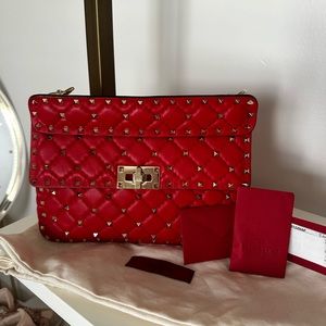VALENTINO GARAVANI Like New Medium Nappa Rockstud Spike Chain Bag Red